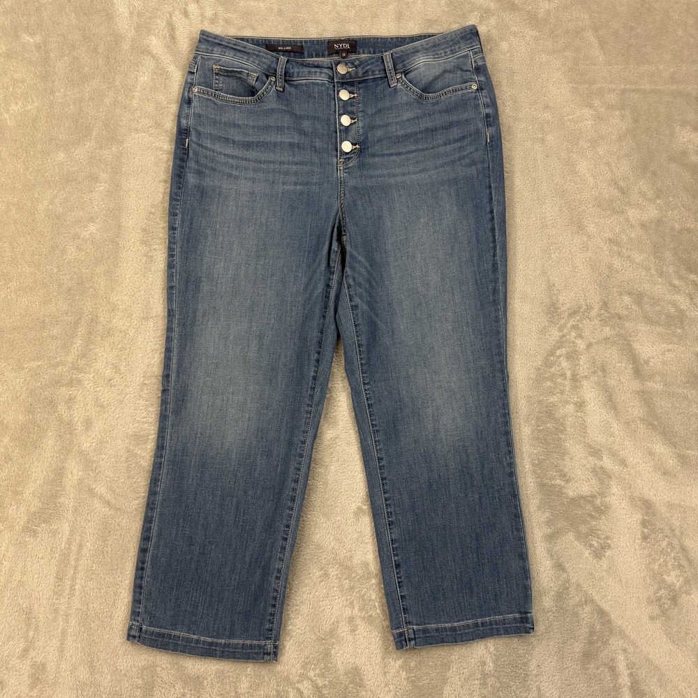 NYDJ Capri Jeans Womens 34x25 Lift Tuck Technology Blue Relaxed Button‎ Fly Flex